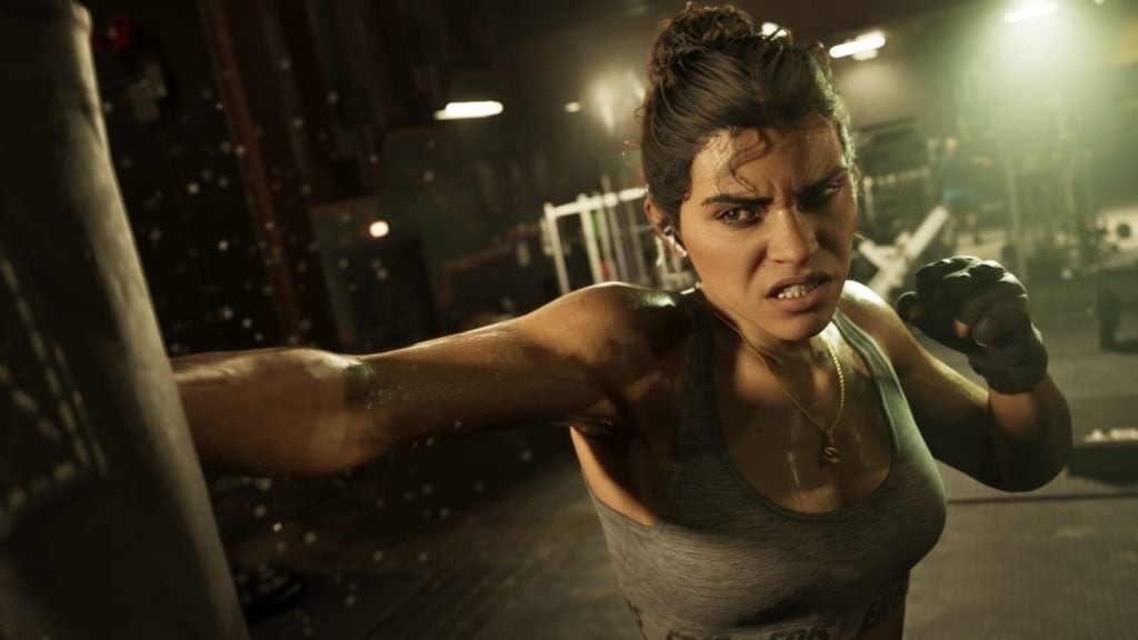 A still from one of the leaked Grand Theft Auto VI gameplay clips posted by CyberLeek, showing protagonist Lucia Caminos