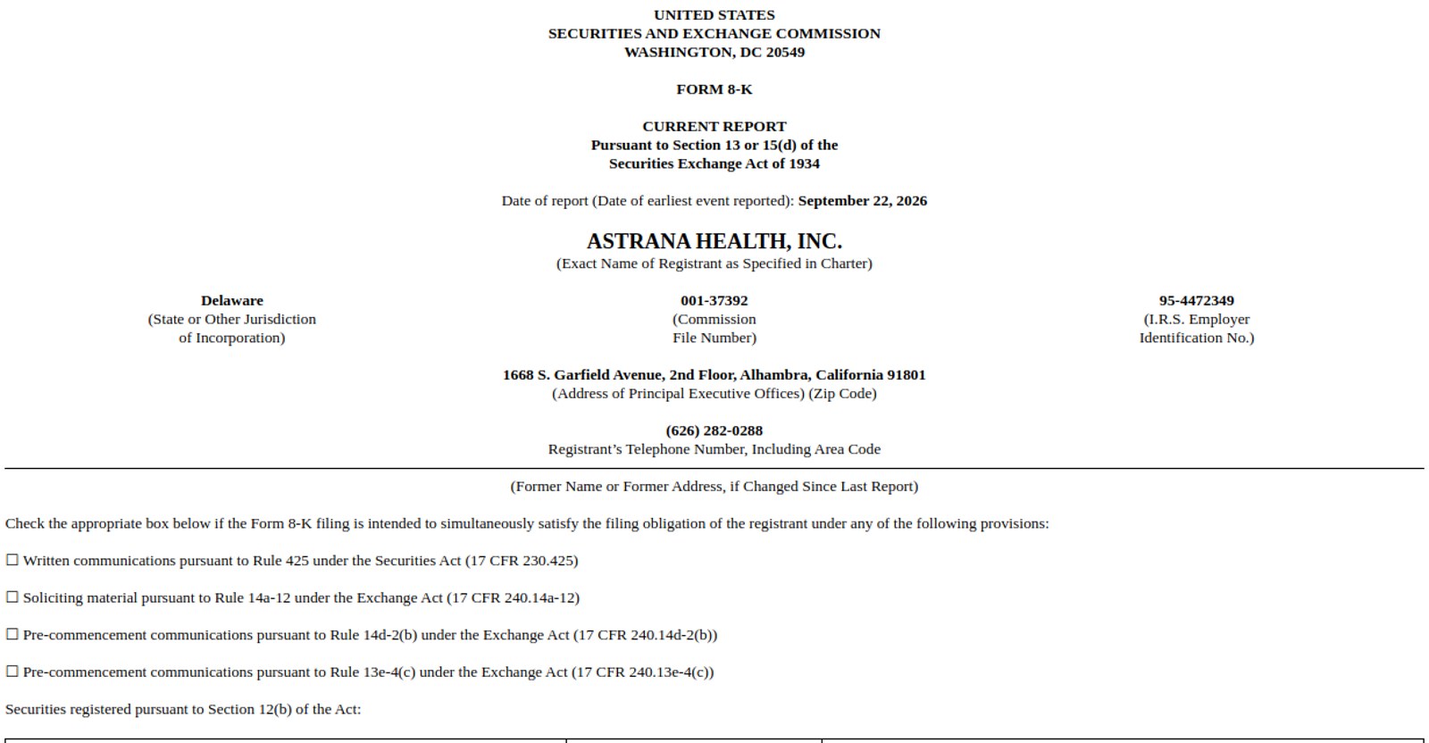 Astrana Health's Form 8-K filed with the SEC