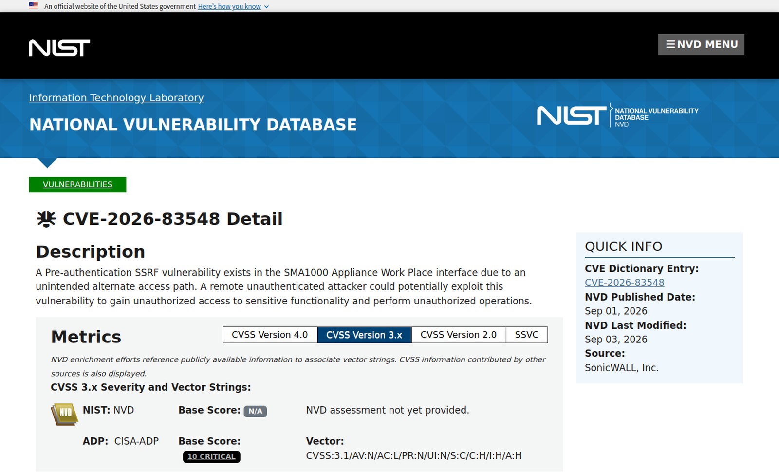 CVE-2026-83548: The Perfect-Score SonicWall Flaw Attackers Started Exploiting Within Days